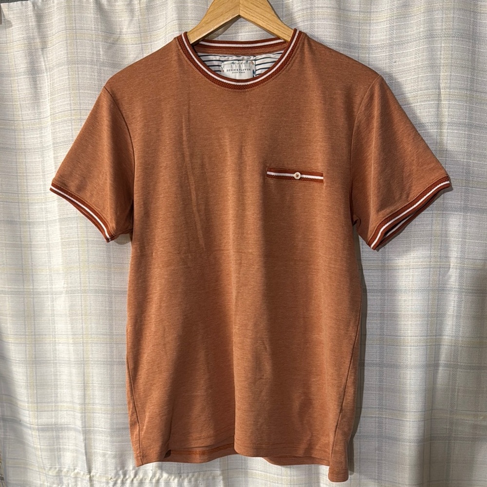 Denim & Flower Men's Rust Orange T-Shirt with Pocket Detail